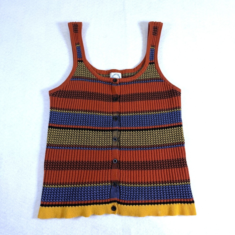 Blue Rain Sweater Striped Ribbed Knit Large Orange Blue Womens Boho Pullover